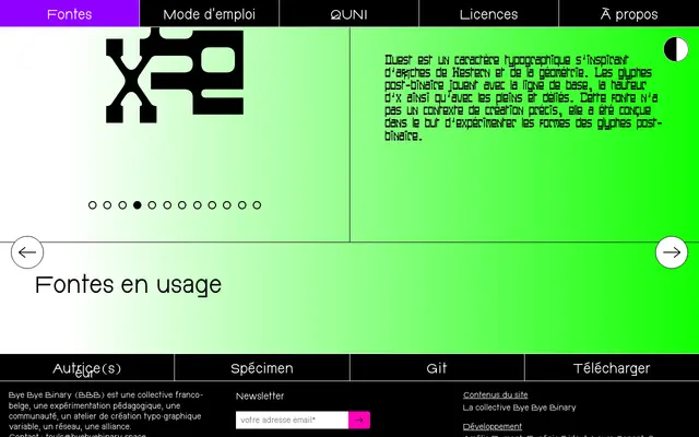 Ouest specimen from Typothèque Bye Bye Binary