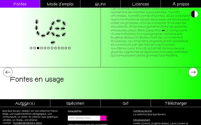 Ouvrières specimen from Typothèque Bye Bye Binary