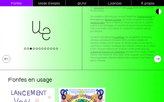 Velvelyne specimen from Typothèque Bye Bye Binary