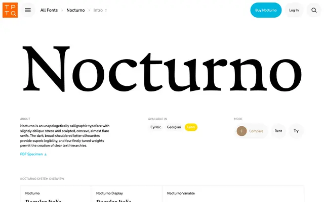 Nocturno specimen from Typotheque