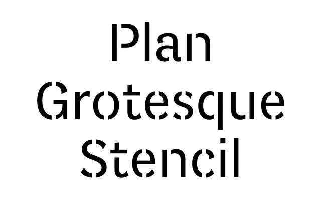 Plan Grotesque Stencil specimen from Typotheque