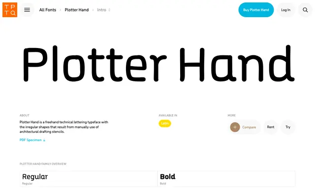 Plotter Hand specimen from Typotheque