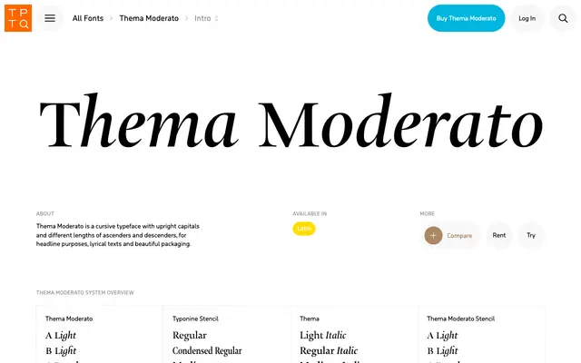 Thema Moderato specimen from Typotheque