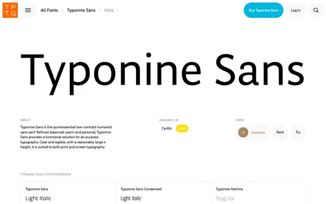 Typonine Sans specimen from Typotheque