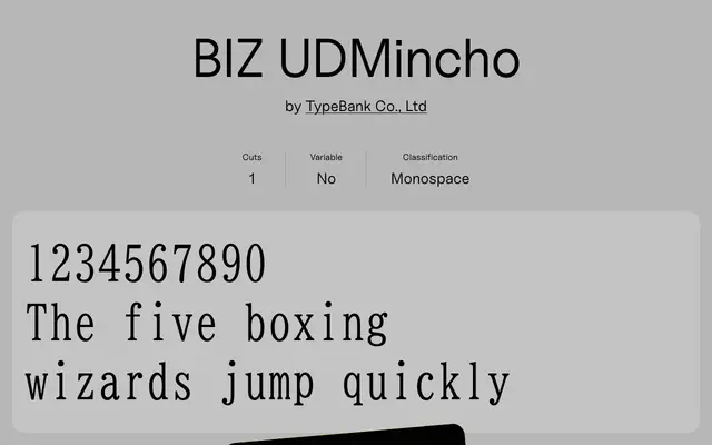 BIZ UDMincho specimen from Uncut