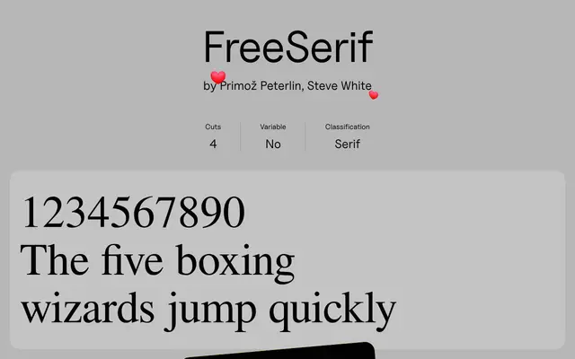 FreeSerif specimen from Uncut