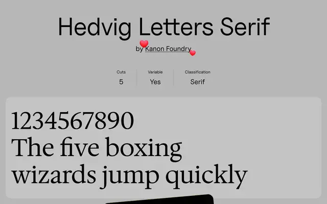 Hedvig Letters Serif specimen from Uncut