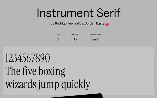 Instrument Serif specimen from Uncut