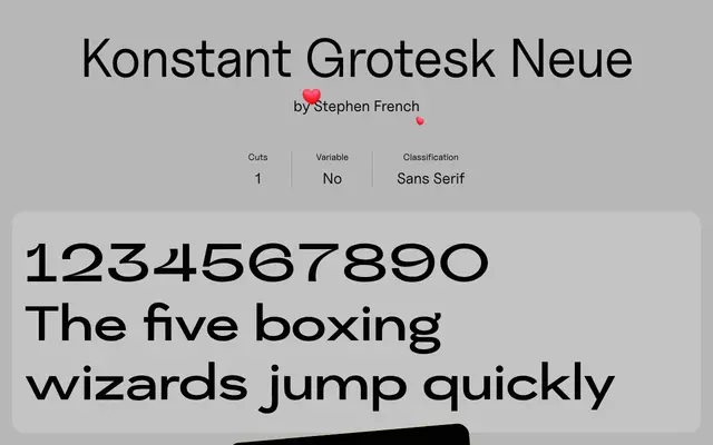 Konstant Grotesk Neue specimen from Uncut