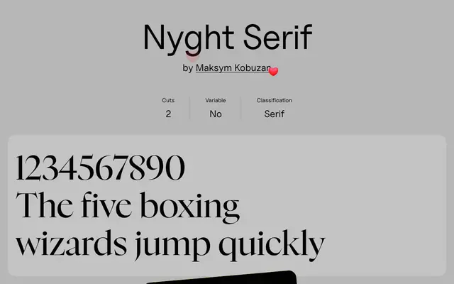 Nyght Serif specimen from Uncut