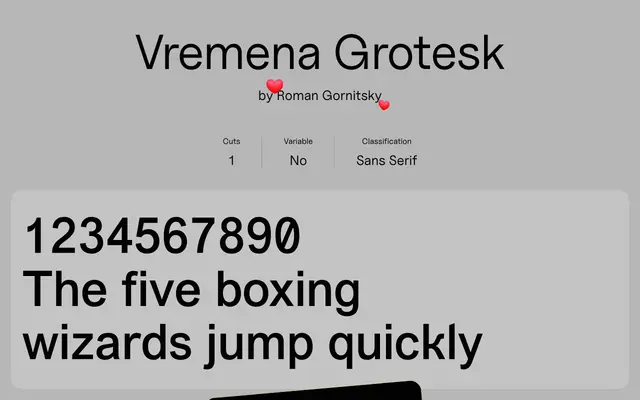 Vremena Grotesk specimen from Uncut