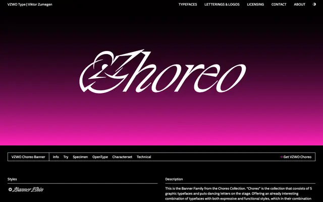 VZWO Choreo Banner specimen from VZWO Type