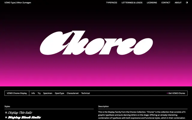 VZWO Choreo Display specimen from VZWO Type