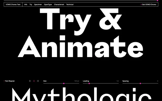 VZWO Choreo Text specimen from VZWO Type