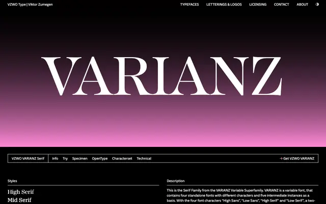 VZWO VARIANZ Serif specimen from VZWO Type