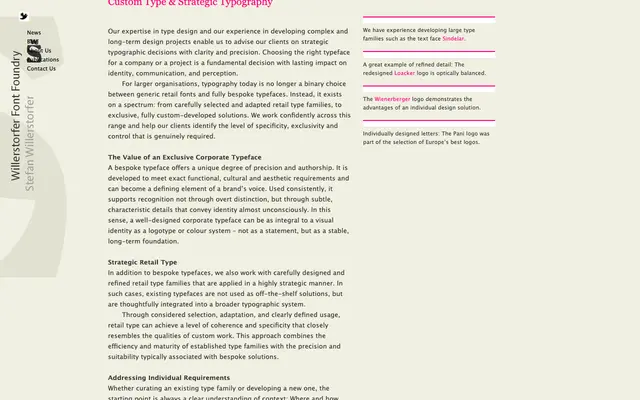 Custom Type & Strategic Typography specimen from Willerstorfer Font Foundry