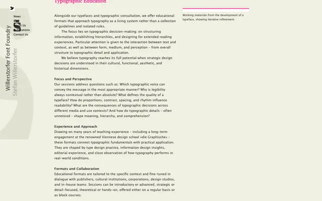 Typographic Education specimen from Willerstorfer Font Foundry