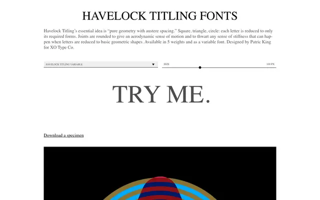 Havelock Titling specimen from XO Type Co
