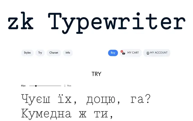 zk Typewriter specimen from Zakznak