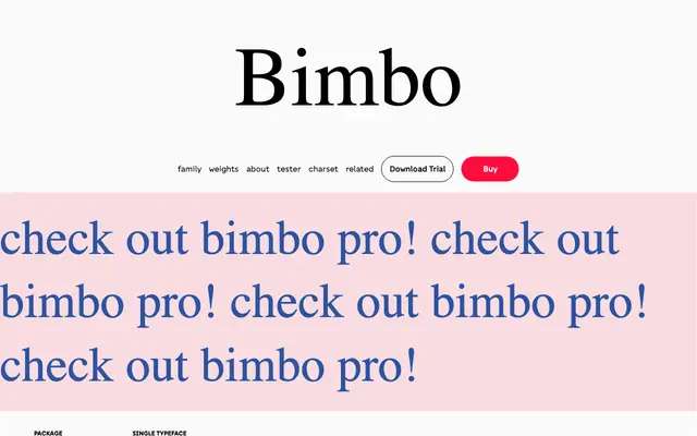 Bimbo Classic specimen from Zetafonts