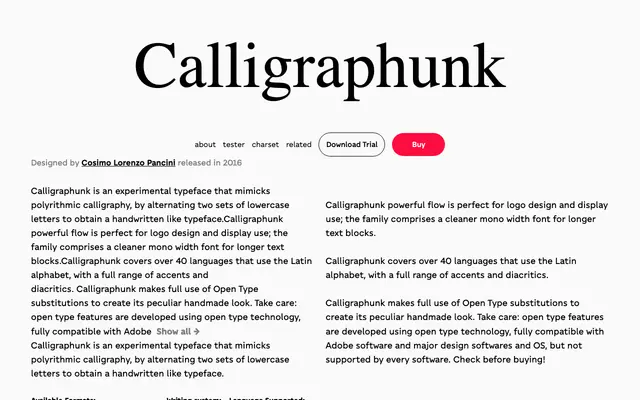 Calligraphunk specimen from Zetafonts