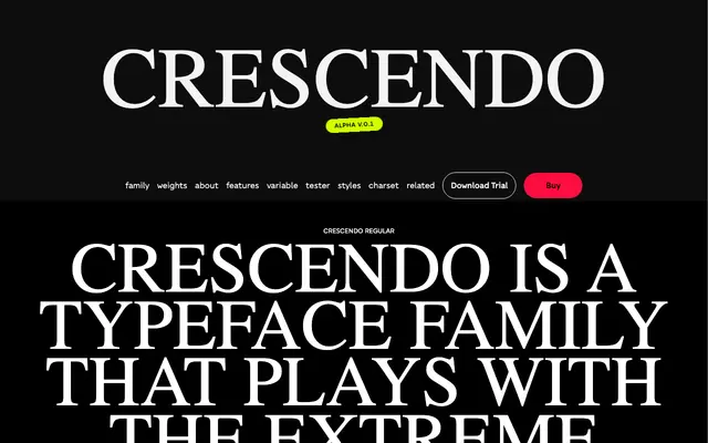 Crescendo specimen from Zetafonts