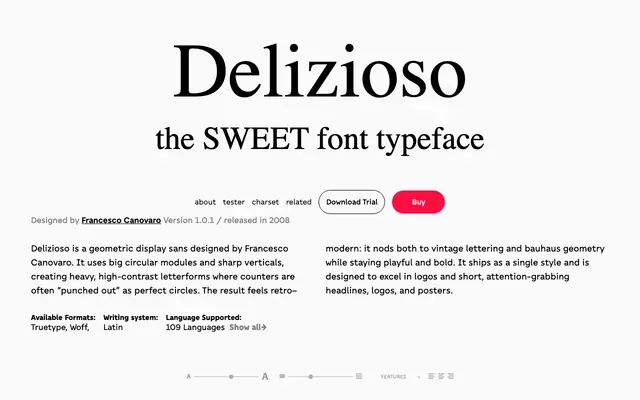 Delizioso specimen from Zetafonts