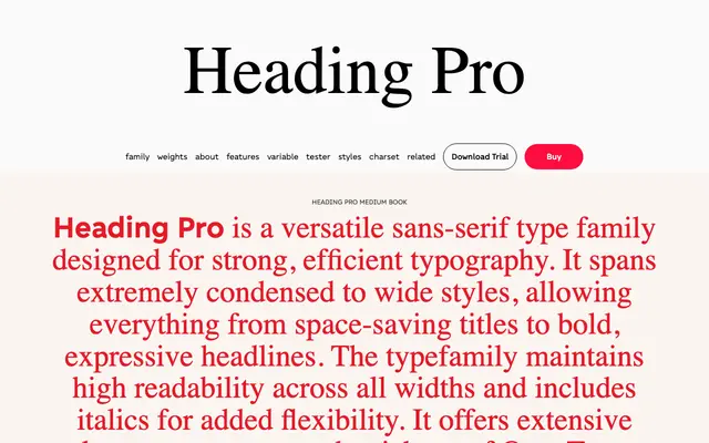 Heading Pro specimen from Zetafonts