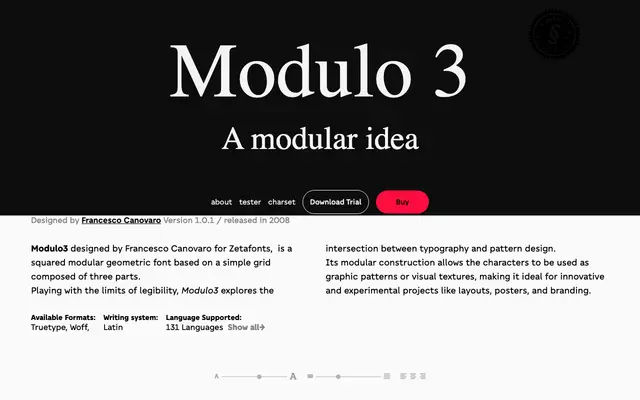 Modulo3 specimen from Zetafonts