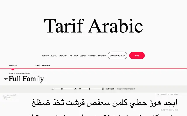 Tarif Arabic specimen from Zetafonts